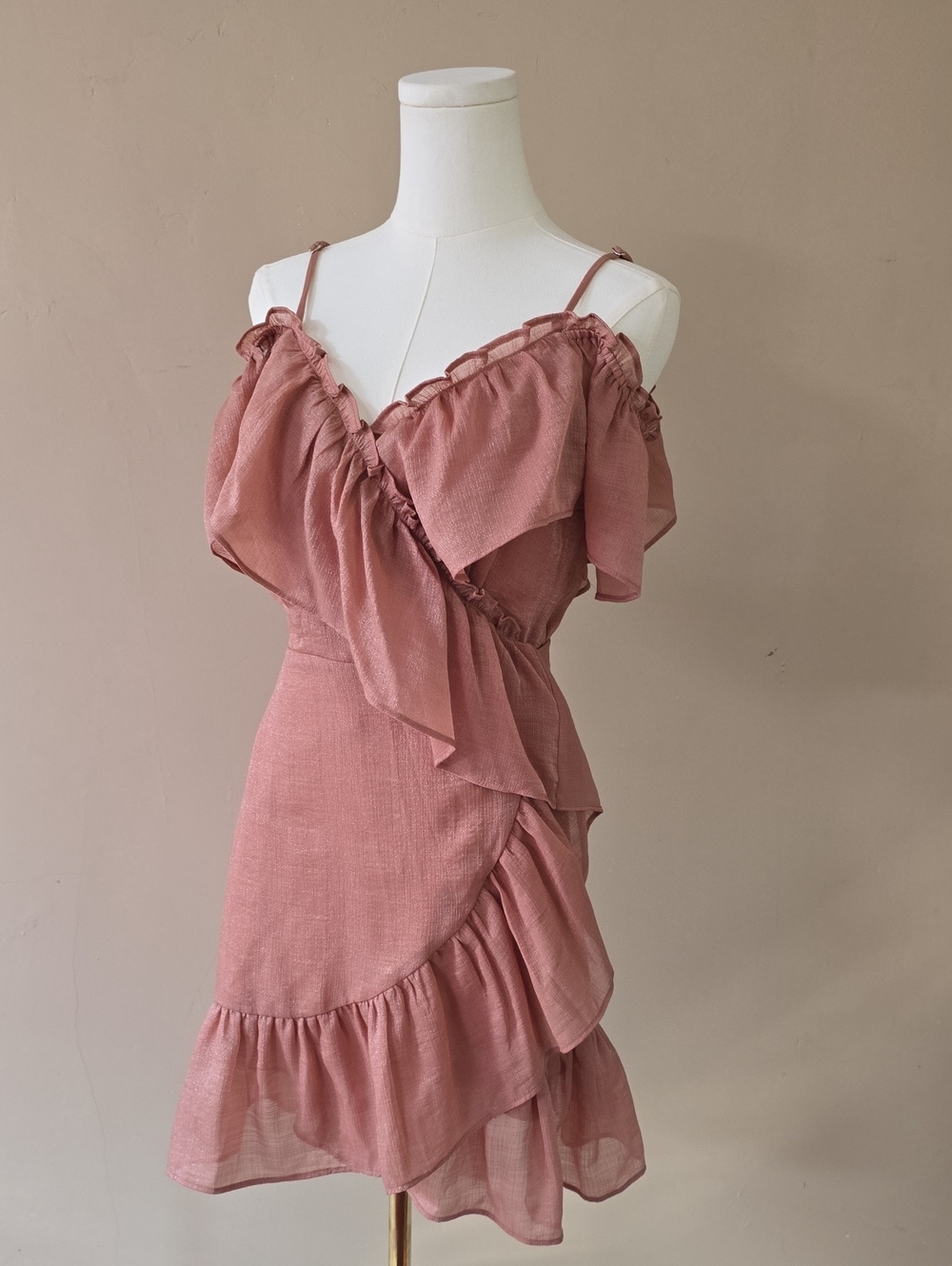 Storia Rosewood Ruffle Wrap Mini Dress